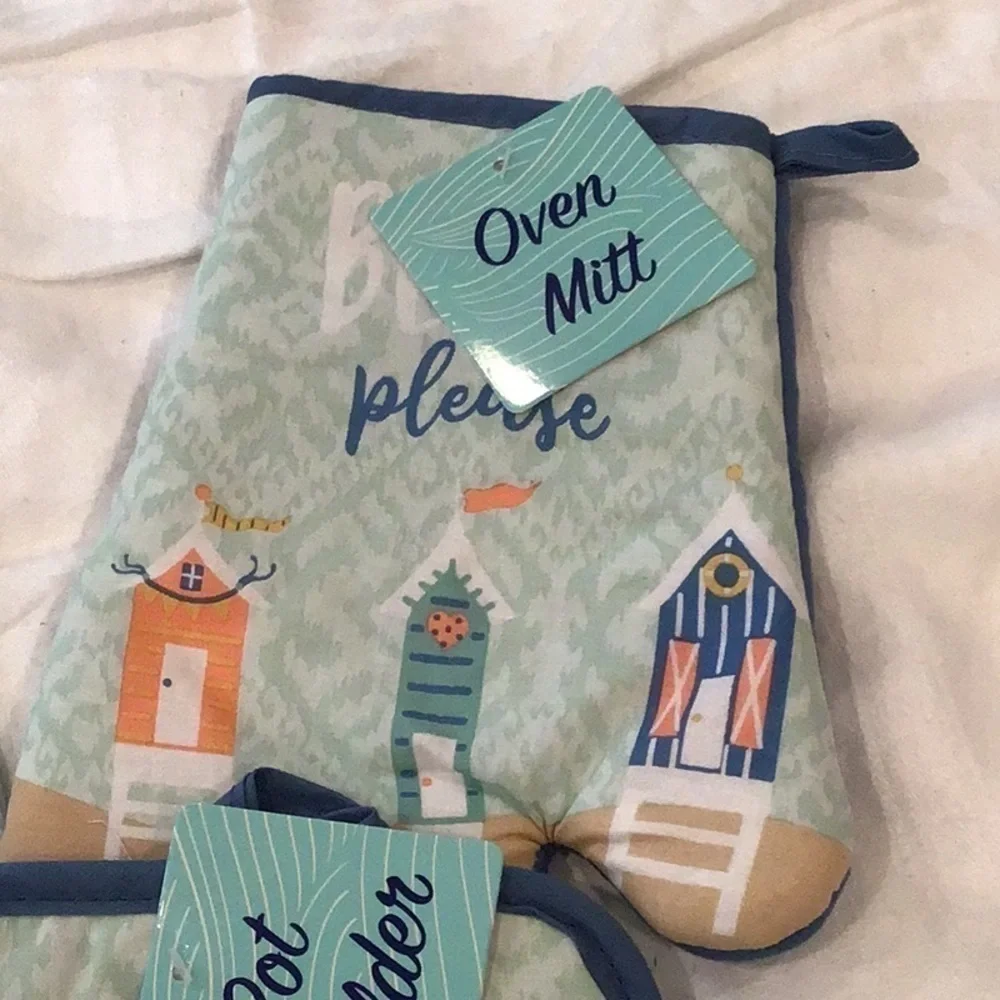 NWT Beach Please Kitchen Towel Pot Holder Oven Mitt